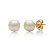 14K Yellow Gold 8.0-9.0mm White Cultured Freshwater Pearl Stud Earrings