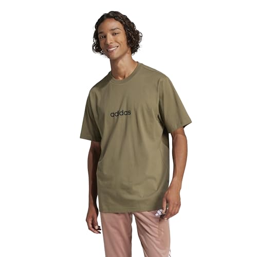 Adidas Men's Essentials Linear Sportswear Sportswear T-Shirt, Olive Strata/Blac…
