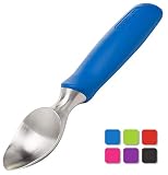 Professional Stainless Steel Ice Cream Scoop by BALCI - No-Thaw Hard Ice Cream Scoop - Dishwasher Safe - Non-Slip Rubber Grip Ice Cream Scooper Spade - Blue