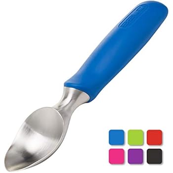 Professional Stainless Steel Ice Cream Scoop by BALCI - No-Thaw Hard Ice Cream Scoop - Dishwasher Safe - Non-Slip Rubber Grip Ice Cream Scooper Spade - Blue