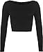 WearAll Womens Crop Long Sleeve T Shirt Ladies Short Plain Round Neck Top Black 4-6