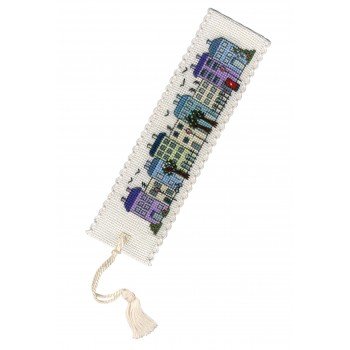 Textile heritage cross stitch bookmark kit TOWNHOUSES complete with all threads,aida band ,needle,instructions,chart and backing felt to make bookmark finished size 7x2 inches