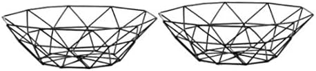 FanDuo Metal Wire Fruit Basket 2 Pack- Kitchen Countertop Fruit Bowl Vegetable Holder Decorative Stand for Bread, Snacks, Households Items Storage (Black)