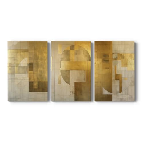 Renditions Gallery Metallic Triptych Wall Art Geometric Composition In Gold Can…