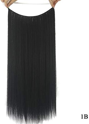 10 Colors 24'' Long Gray Blonde Synthetic Hair Heat Resistant Hairpieces Fish Line Halo Invisible Straight Hair Extension (1B)