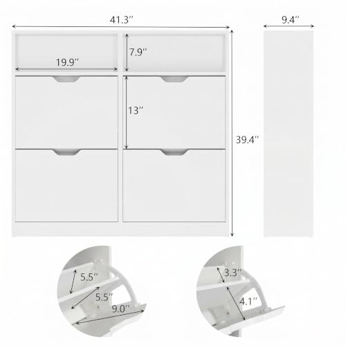 Zapatera Organizador Madera 4 Cajones Abatibles, Zapateras Modernas, Blanco | Zapateros Cerrado Mueble con Estantes Extraíbles, 8-16 pares, Zapatero de Madera para Recibidor Entrada Casa, 105*24*100cm