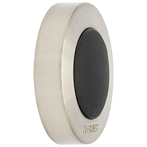 Wagner Doorstop Screw OR Glue WALL - Ø 38 x 10 mm, Stainless Steel Look Stroke Bumper Made of die-cast zinc with + Soft Black Thermostatic Rubber, to be Screwed or glued on Walls - 15514001