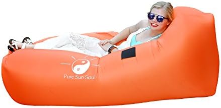 Pure Sun Soul Inflatable Lounger–Inflate with air, lounge, and relax at the beach, park, poolside, camping, indoor &amp; outdoor events; it’s convenient, portable, lightweight, and durable! (Orange)