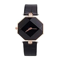 Acamifashion Women Fashion Faux Leather Band Analog Quartz Rhombic Case Wrist Watch Gift - Black