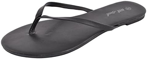 Wet Seal Women Faux Leather Flip Flops Sandals (7, Black)