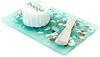 Etched Aqua Tint Beach Theme Glass Cheese Board