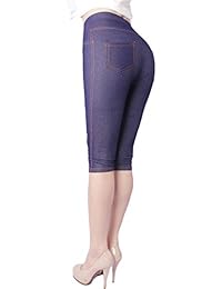 Leggings capri elásticos para dama con bolsillos, talla grande, 3 4 algodón vaquero