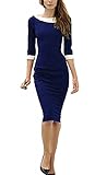 YEEZ Women's Elegant 3/4 Sleeve Casual Fitted Party Office Bodycon Pencil Dress Dark Blue,Small