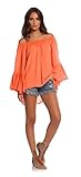 Elan Women's Top Off the Shoulder Long Sleeve Ruffle Top One Size Orange