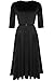 Oops Outlet Women's Belted 3/4 Sleeves Round Neck Swing Midi Skater Dress Top