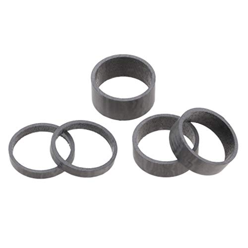 DYNWAVE 5Pcs/Set Carbon Fiber Bicycle Spacers 5/10/15mm Ultralight Headset Head Part Cycling Washer for 1-1/8inch Stem Road Bike MTB BMX