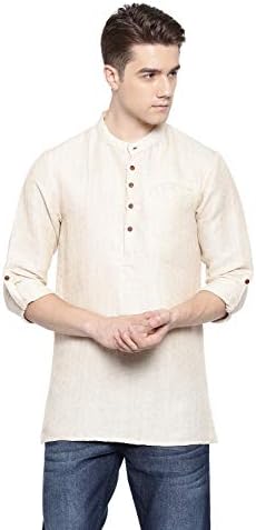 JAY FASHIONS Mens Solid Cotton Short Kurta - Beige