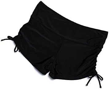 Coauan Women Swim Boyshorts Beach Bikini Bottoms with Adjustable Ties (S, Black)