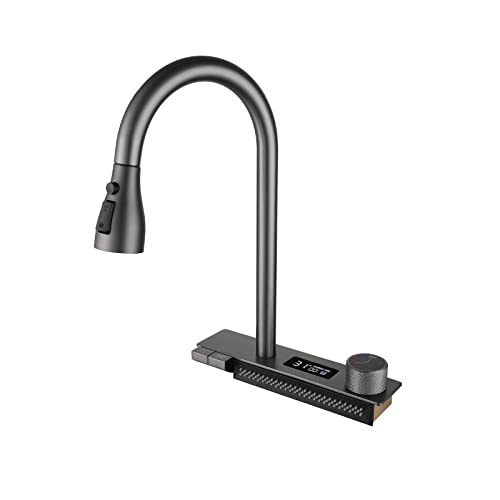 Ksunun Waterfall Kitchen Faucet with Pull Down Sprayer, Kitchen Sink Faucets, Single Handle
