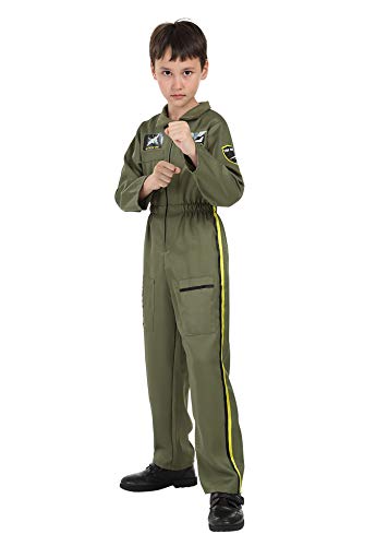 Kids Pilot Costume Flight Suit Air Force Jumpsuit Top Gun Costume for Boys Girls Toddlers ArmyGreen, XL
