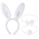 TINKSKY Bunny Cosplay Set Rabbit Costume Accessory Cute Ears Headband Tail Bow Tie for Party Cosplay Costume,Pack of 3(White)