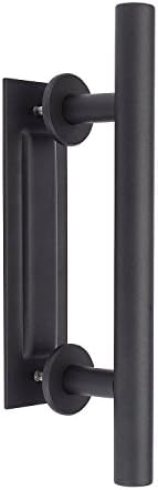 Barn Door Handle [Flush Handle Base] Heavy Duty Sliding Door Handle Hardware Pull for Barn Doors – Interior and Exterior Doors, Gates, Sheds [Works With All Doors] Durable Steel Matte Black Finish