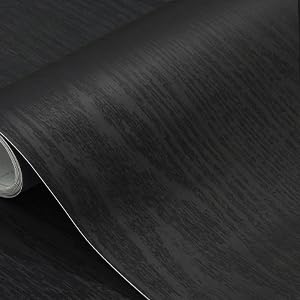Photo 1 of seonta Black Contact Paper 17.8"x236" Wood Peel and Stick Wallpaper Waterproof Removable Self Adhesive Wall Paper Cover Wood Vinyl Wrap for Countertop Desk Table Cabinets