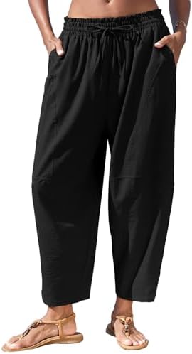 DLOODA Flowy Wide Leg Pants for Women, Drawstring Palazzo Harem
