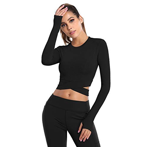 black long sleeve top with thumb holes