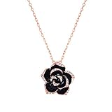 Scheppend Gold Plated Rose Flower Black Paint Rhinestone Crystal Pendant Necklace (Rose Gold)