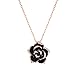 Scheppend Gold Plated Rose Flower Black Paint Rhinestone Crystal Pendant Necklace (Rose Gold)