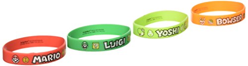 Amscan Boys Super Mario Brothers Birthday Party Assorted Colors Rubber Bracelet (4 Piece), Multicolor, 2 1/2" x 7/16"