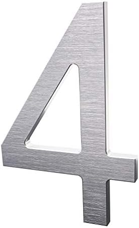 6 Inch Modern House Numbers- Premium Aluminum Floating Home Address Number with Exquisite Drawing Process, Silver, Number 4