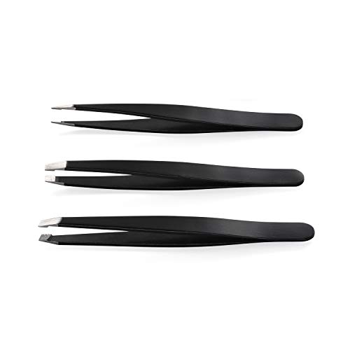 image for Tweezers Set, DUcare 3 Pieces Stainless Steel Tweezers for Eyebrow, Fa