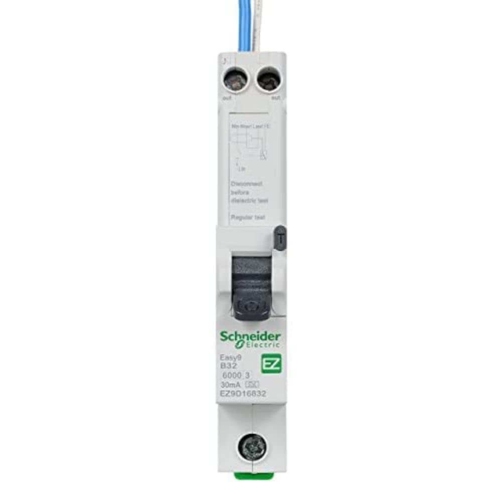 Schneider Electric Easy9 - RCBO Residual Circuit Breaker with Overcurrent Protection, 1 Pole, 32A, 30mA, Type A, B Curve, EZ9D16832