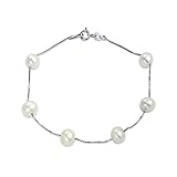 Bling Jewelry 925 Silver Tin Cup White Cultured Pearl Station Bracelet