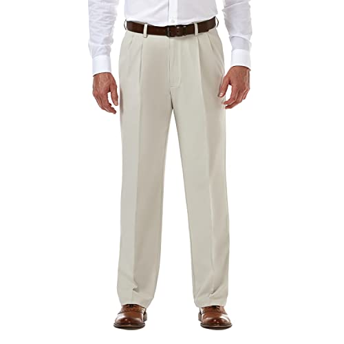 Haggar Mens Cool 18 Pro Classic Fit Pleat Front Expandable Waist Casual Pants,…