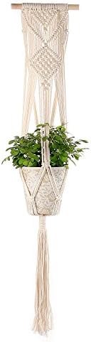 Duladu Plant Holder, Macrame Hanging Basket Planter Holder Wall Hanging Planter Holder for Indoor Outdoor Home Wall Art Decor Cotton Rope, 40.5Inches - Wood Dowel Version