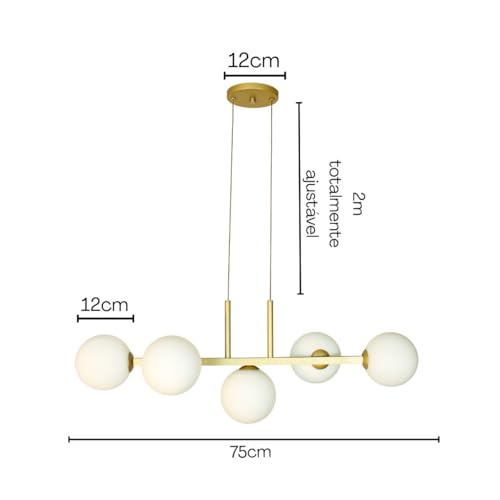 Lustre Pendente Jabuticaba 5 Globos Quadrado Soquete G9 12cm (Dourado Leitoso)