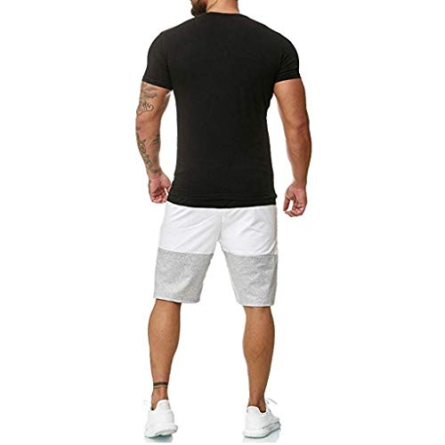 2019 Men 2 Piece Outfit Sport Set Casual Short Sleeve Summer Leisure Casual Short Thin Sets Sweatpants Baggy Black