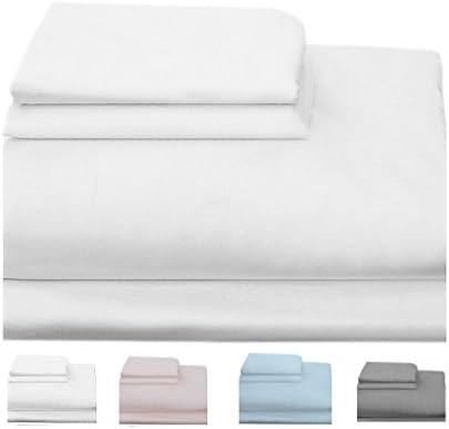 Homefair Linen Bedsheet 400 Thread Count 100% Cotton Sateen weave Queen Sheet Set, 4 Piece Bedding Set, Elastic 16 inch Deep Pocket, Edge Hemstitch, White