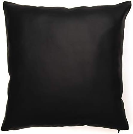 Genuine Leather Throw Pillow Cover | Sheepskin Lambskin Cushion Case| 16"x16" | Elegant, Luxury, Modern Home Decor, Accessory | For Couch, Sofa (Leather Front Cotton Backside-Matte Black)