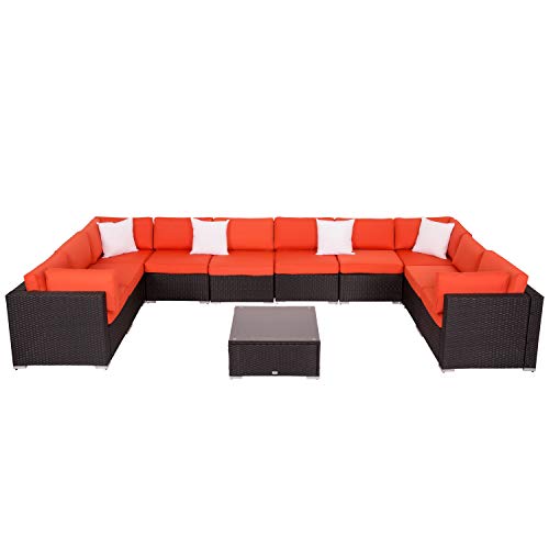 Patio Furniture Sets All-Weather Outdoor Sectional Sofa Wicker Rattan Patio Conversation Set (11 ...