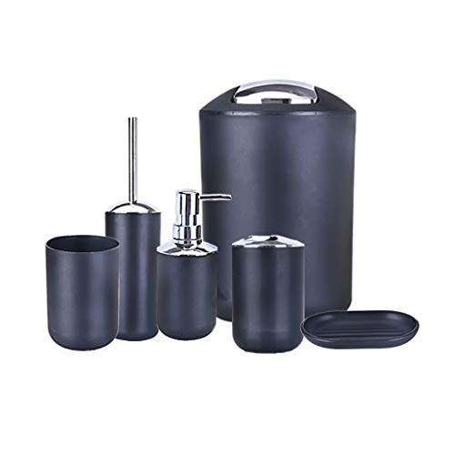 Beyonds Bathroom Accessories Set, 6 Pcs Plastic Gift Set Vanity Accessory Toothbrush Holder,Toothbrush Cup,Soap Dispenser,Soap Dish,Toilet Brush Holder,Trash Can (Black)