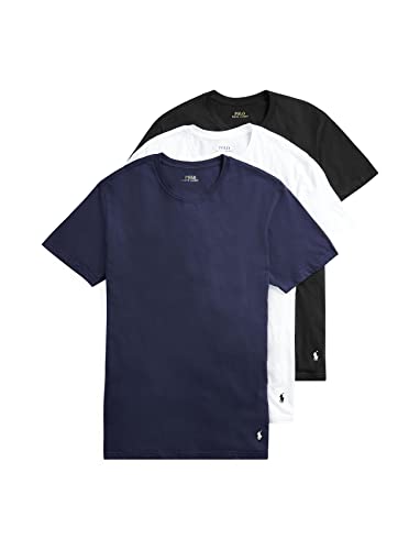 POLO RALPH LAUREN Classic Fit Undershirt w/Wicking 3-Pack Crews Cruise Navy/Whi…
