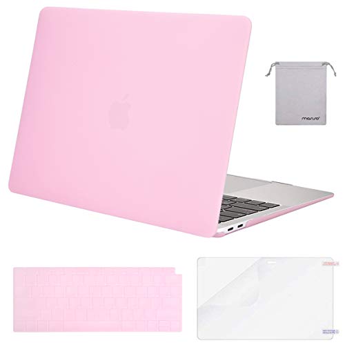 MOSISO Compatible with MacBook Air 13 inch Case M1 Chip 2021-2018 Release A2337 A2179 A1932, Plastic Hard Shell&Keyboard Cover&Screen Film&Storage Bag for MacBook Air 13.3 inch Case, Clear Pink