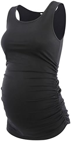 Jinson Mama Womens Basic Layering Maternity Tank Top Pregnancy Tee Scoop Neck Sleeveless Solid Side Ruched Vest Plus Size (XXL, Black)