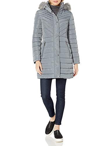 kenneth cole new york hooded puffer coat with faux fur trim