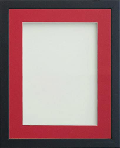 Frame Company Jellybean Range Black Wooden 14x11 inch Picture Photo Frame with Red Mount for Image 10x7 inch * Choice of Colours & Sizes* Fitted with Perspex