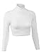 KOGMO Women's Lightweight Fitted Long Sleeve Turtleneck Crop Top with Stretch-M-White